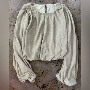 Blu Pepper Elastic Waist Sage Cropped Top with Long Sleeves and Gold Detail Sz L